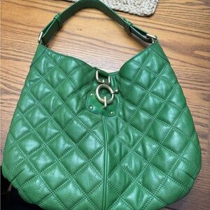 JCrew Green Quilted Leather Hobo Bag